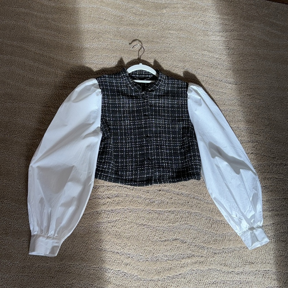 Zara Contrast Textured Check Shirt - Picture 9 of 15